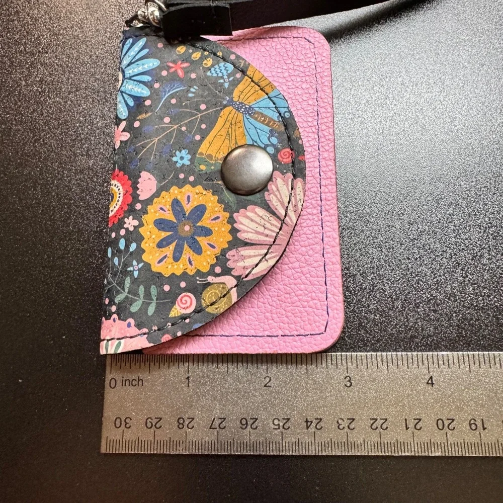 Cork Card Wallet Womens Floral Butterfly Pink Wristlet Coin Purse Holder
